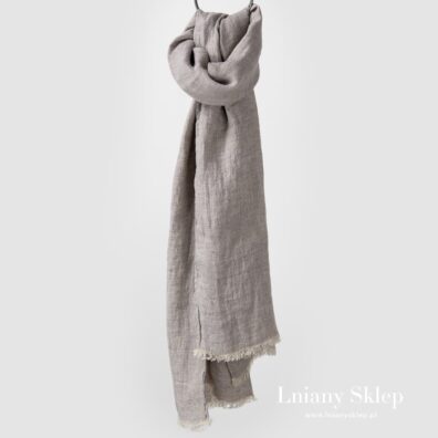 Lniany szary o piaskowym odcieniu szalik lniany.