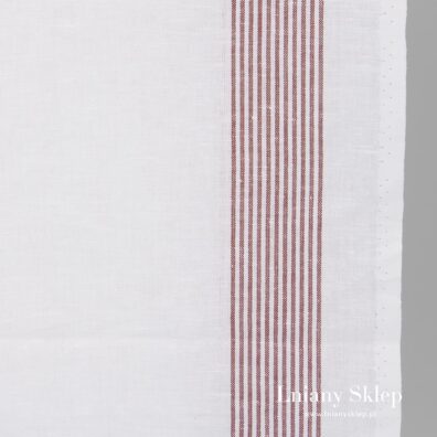 Biały w brązowe paski ścierkowy len z bawełną.