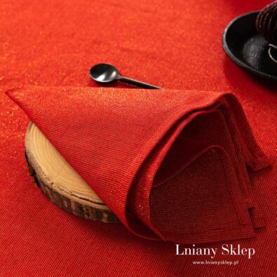 DONNA czerwona serwetka ze złotym połyskiem.