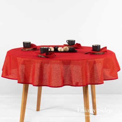 DONNA czerwony okrągły (owalny) obrus ze złotym połyskiem.