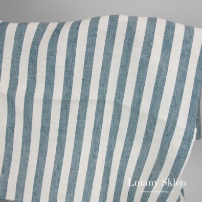 Len w szerokie pasy białe i ciemne turkusowe.