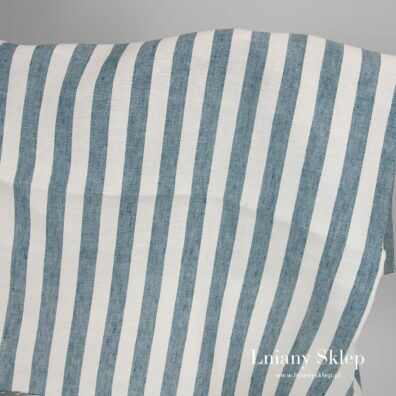 Len w szerokie pasy białe i ciemne turkusowe.