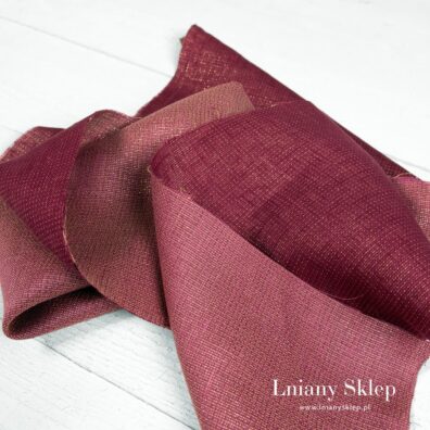 Połyskujący złotem bordo len na obrusy, ubranie, zasłony i in.