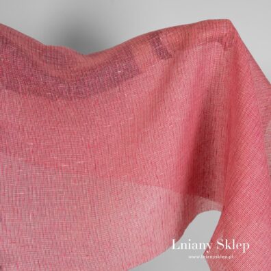 Przeźroczysty różowy w krateczkę len.