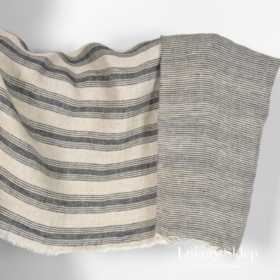 Prana dwustronna granatowo – szara tkanina w pasy.