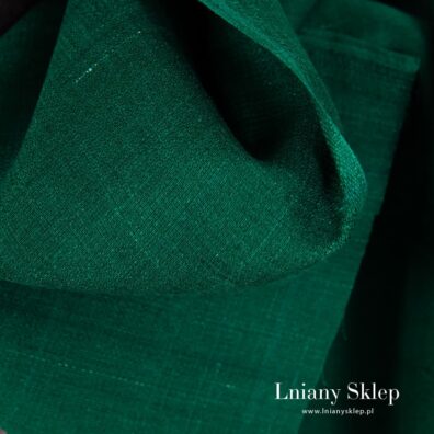 Zielony len w białe prążki z poliestru.