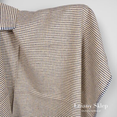 Tkanina lniana żółto - granatowa.