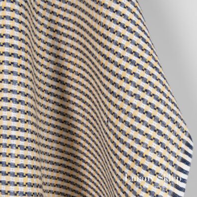 Żółto - granatowy len na odzież i tekstylia domowe.