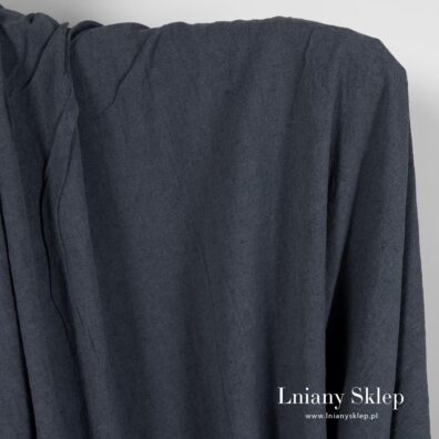 Szeroki granatowy prany len z bawełną.