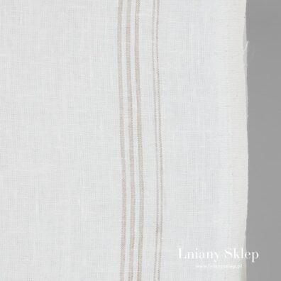 Na białym tle paski z niebarwionego lnu.