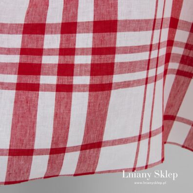 Czerwono - biały len w kratkę.