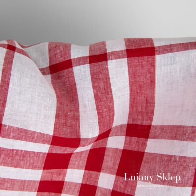 Len w kratkę białą i czerwoną.