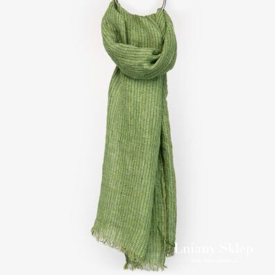 Zielony w krateczkę szalik lniany.