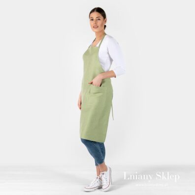 Zielony lniano - bawełniany fartuch.