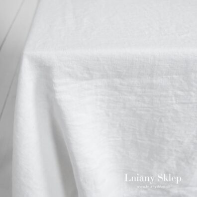 Biały obrus z ciężkiego lnu 100%.
