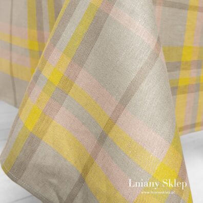 Kratka wytkana z przędz o żółtej i szarej tonacji.