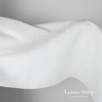 Biały żakard len z bawełną.