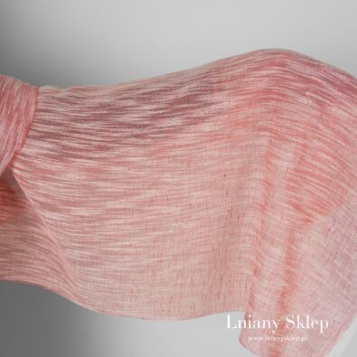 Różowy w białe prążki melanż len z bawełną.