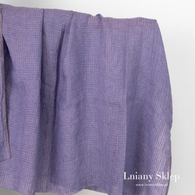 Fioletowy prany len w prześwitującą kratkę.