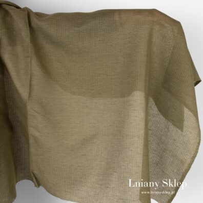 Przeźroczysty zielony w paski len z bawełną.