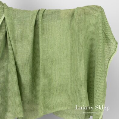 Zielony przeźroczysty prany len w krateczkę.