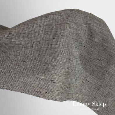 Szaro - czarna lniana tkanina w melanżu.