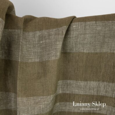 Tkanina lniana w pasy o różnej szerokości.
