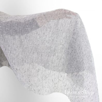 Lniana biało - czarna przeźroczysta tkanina.