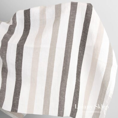 Szeroki brązowy len z bawełną w paski.