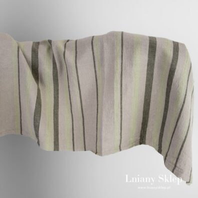 Szeroki len z bawełną w paski zielone i szare.