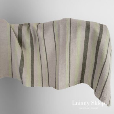 Szeroki len z bawełną w paski zielone i szare.