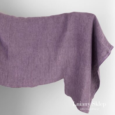 Fioletowa w drobny wzorek tkanina lniana prana.