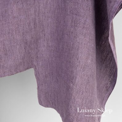 Fiolertowa prana tkanina 100% lniana.