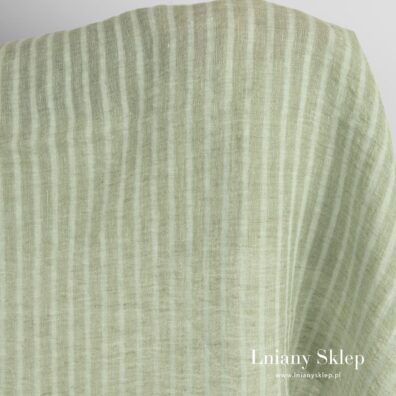 Zielony dekatyzowany len w pionowe paski.