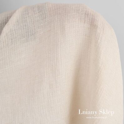 Jasny puder prześwitujący, prany len z bawełną w paski.