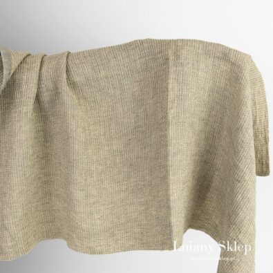 Szara w żółty waflowa tkanina lniana prana.