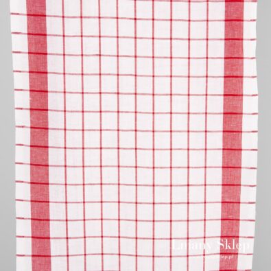 Ścierkowa tkanina w czerwoną kratkę.