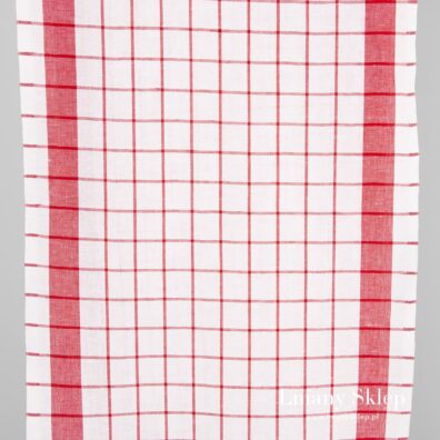 Ścierkowa tkanina w czerwoną kratkę.
