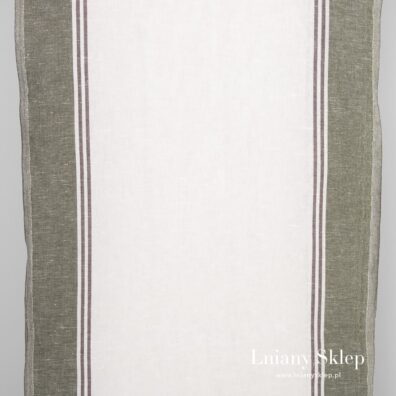 Ścierkowa tkanina w paski zielone i brązowe.