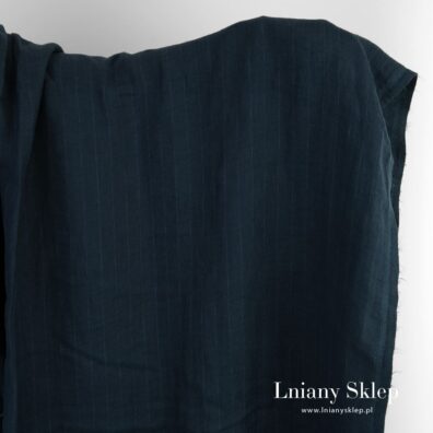 Granatowy w pasy prany len.
