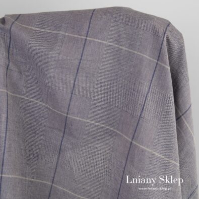 Szary w kratkę szeroki len z bawełną.