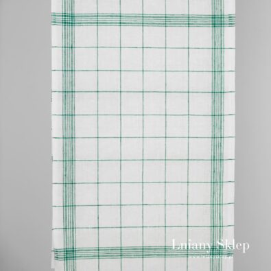 Ścierkowa tkanina lniana w zieloną kratkę.