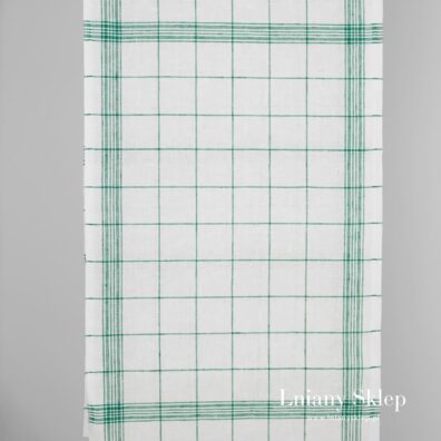 Ścierkowa tkanina lniana w zieloną kratkę.