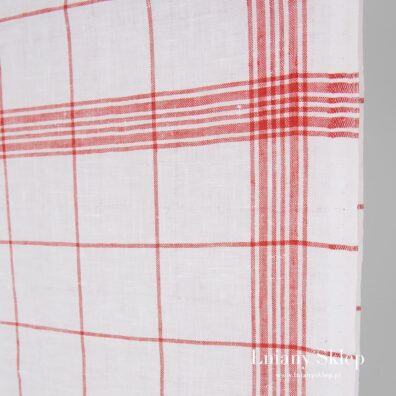 Biało - czerwony len na ścierki kuchenne.