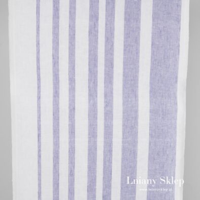 Ścierkowa tkanina lniana w fioletowe pasy.