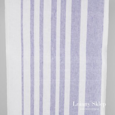 Ścierkowa tkanina lniana w fioletowe pasy.