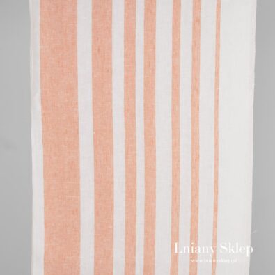 Ścierkowa tkanina lniana w różowe pasy.