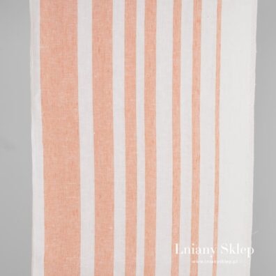 Ścierkowa tkanina lniana w różowe pasy.