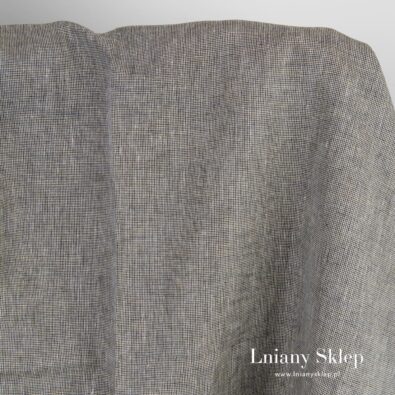 Tkanina lniana w melanżu czarnym i żółtym.