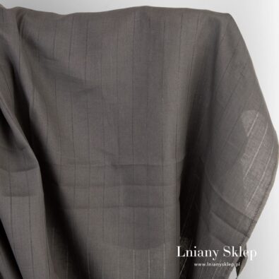 Szara w brąz tkanina lniana w prześwitujące paski.